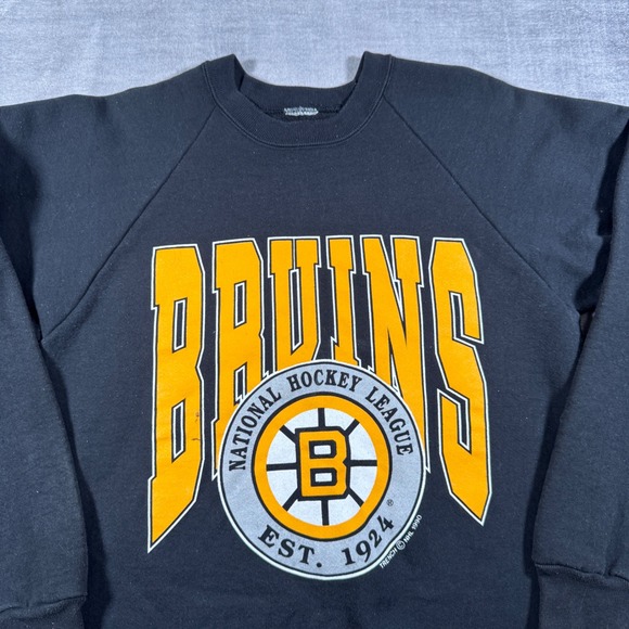 Trench Boston Sweatshirt Mens Medium Black Vintage 1990 Trench NHL Crewneck - Picture 2 of 8